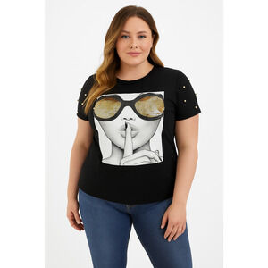 Pesion Sequin Graphic Tee Funny O-Neck Black XL Women’s Trendy Top Streetwear